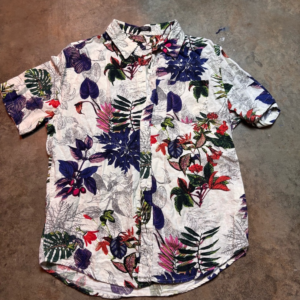 Coofandy Hawaiian Shirt Mens Medium Multicolor Floral Short Sleeve Rayon Linen